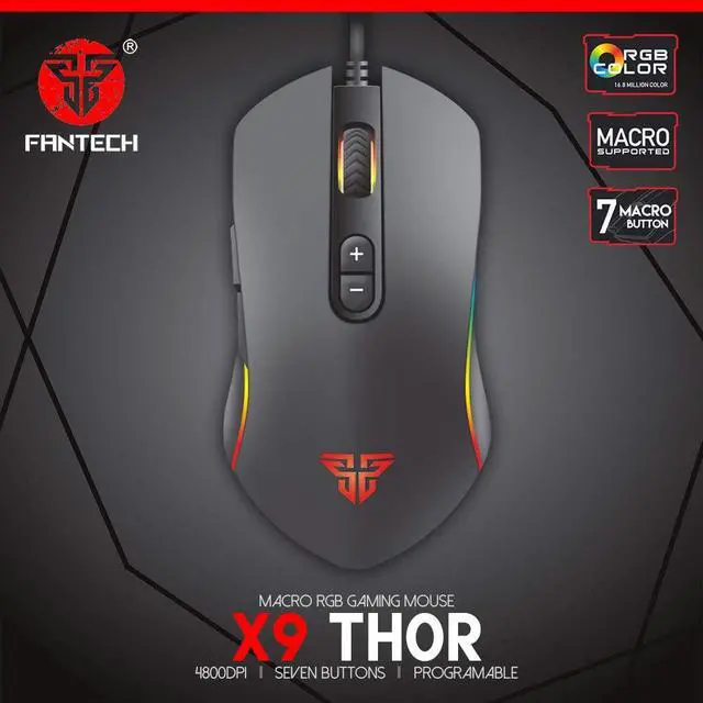 Alt view image 2 of 6 - FANTECH Basic Wired Gaming Mouse X9, RGB 7 Macro Buttons Programmable True 4800 DPI Claw Grip Comfort Beginner Gaming Mouse for Window PC, Black