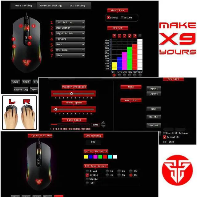 Alt view image 5 of 6 - FANTECH Basic Wired Gaming Mouse X9, RGB 7 Macro Buttons Programmable True 4800 DPI Claw Grip Comfort Beginner Gaming Mouse for Window PC, Black