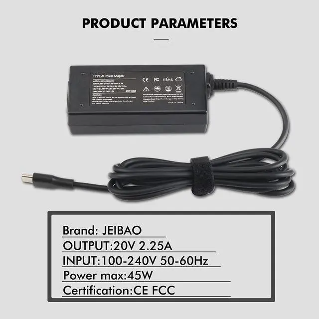 Alt view image 4 of 7 - 45W Type C USB C Laptop Charger AC Adapter fit for Acer Chromebook Spin 11 13 R 13 R13 14 15 311 314 511 512 N16Q12 N18Q1 N15Q13 PA-1450-78 CB311-8H Power Supply Cord