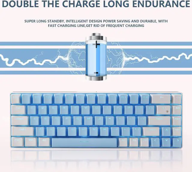 Alt view image 10 of 14 - 68 Keys Blue White Mechanical Gaming Keyboard 60% Keyboard Anti-Ghosting Type-C USB Wired and Wireless Bluetooth Connection mode LED Backlit Keyboard for Computer PC Laptop (Blue Switch) (Blue White)