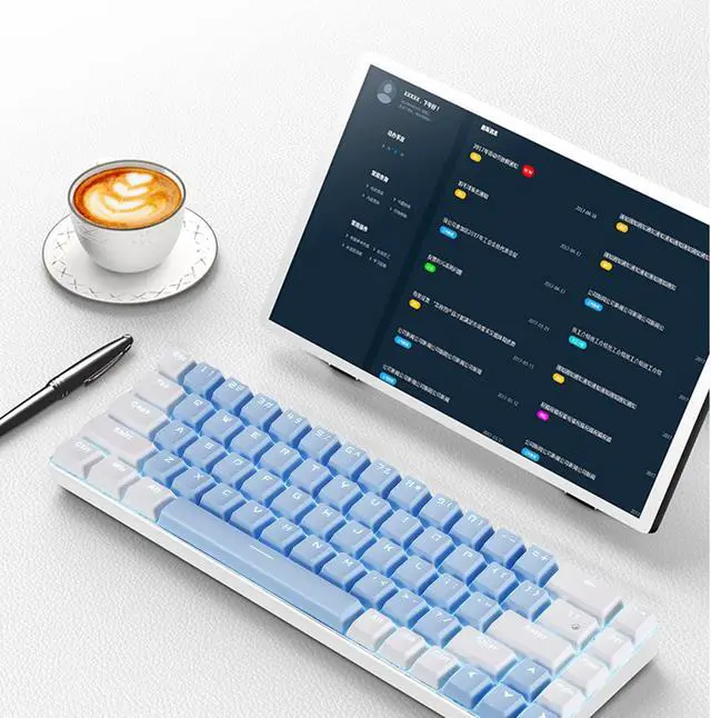 Alt view image 14 of 14 - 68 Keys Blue White Mechanical Gaming Keyboard 60% Keyboard Anti-Ghosting Type-C USB Wired and Wireless Bluetooth Connection mode LED Backlit Keyboard for Computer PC Laptop (Blue Switch) (Blue White)