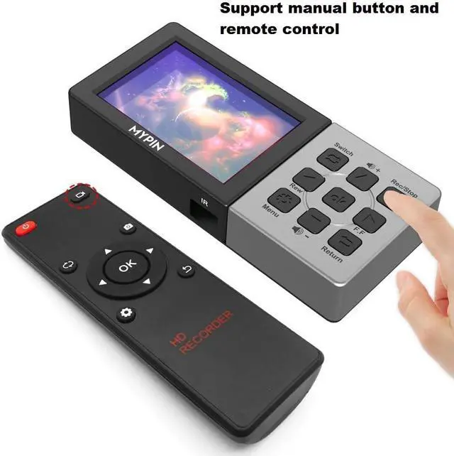 Alt view image 5 of 7 - 1080P@60fps Capture Card with 3.5 Inch LCD and Remote Control, HDMI Video Recorder for PS4, Xbox One,LiveTV,DVR, Support Playback/Schedule Recording/Mic in(Without PC)