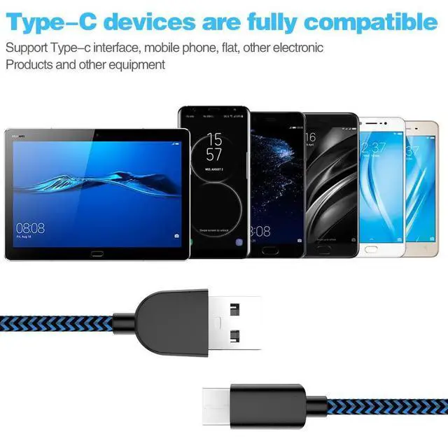 Alt view image 4 of 7 - USB Type C Cable 5Pack (3/3/6/6/10FT) Nylon Braided USB-C to USB-A Fast Compatible Samsung Galaxy S9 S8 Note 9 Note 8 Plus,LG V30 G6 G5 V20,Google Pixel, Moto Z2(Blue)