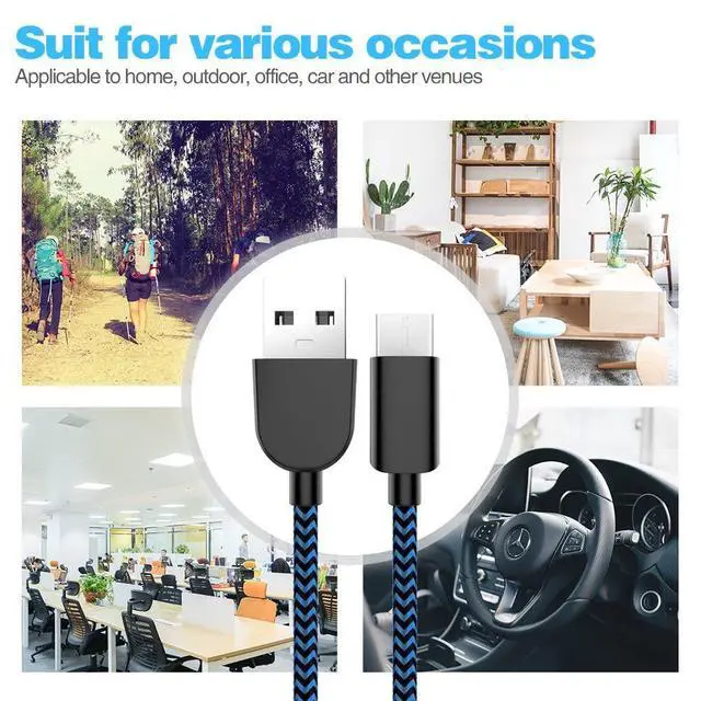 Alt view image 6 of 7 - USB Type C Cable 5Pack (3/3/6/6/10FT) Nylon Braided USB-C to USB-A Fast Compatible Samsung Galaxy S9 S8 Note 9 Note 8 Plus,LG V30 G6 G5 V20,Google Pixel, Moto Z2(Blue)