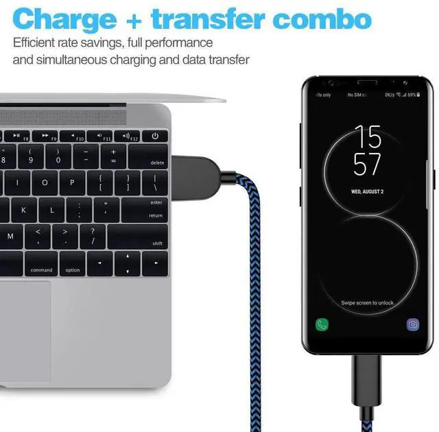 Alt view image 5 of 7 - USB Type C Cable 5Pack (3/3/6/6/10FT) Nylon Braided USB-C to USB-A Fast Compatible Samsung Galaxy S9 S8 Note 9 Note 8 Plus,LG V30 G6 G5 V20,Google Pixel, Moto Z2(Blue)