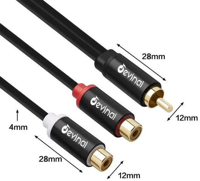 Alt view image 9 of 18 - RCA Y Cable 1 Male to 2 Female RCA Splitter subwoofer Splitter Adapter Gold Plated 10 inch