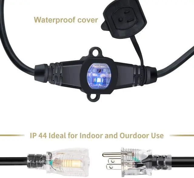 Alt view image 11 of 20 - 25FT 12 Gauge Outdoor Power Extension Cord Four Outlet Cable.Multiple Evenly-Spaced Plug Ideal for Landscaping Light Stage Backline Holiday Decoration and ChristmasUL Listed Cord Splitter
