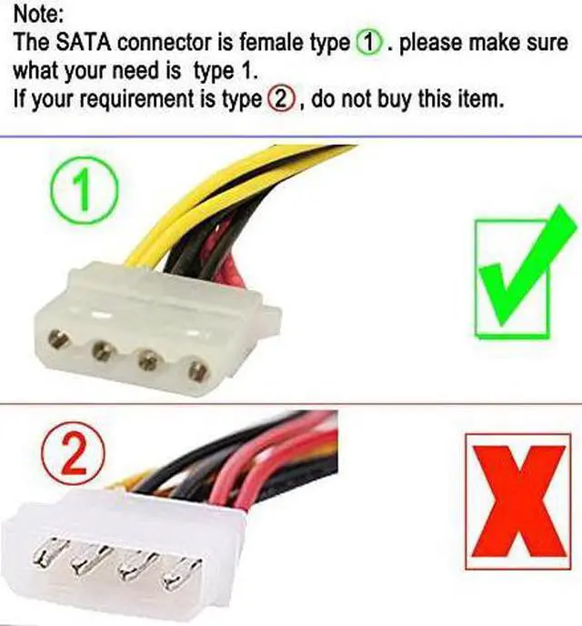 Alt view image 8 of 8 - 2 Pack 4 Pin IDE Female Molex to Female Dual SATA Power Y-Cable Adapter 8.67 Inches
