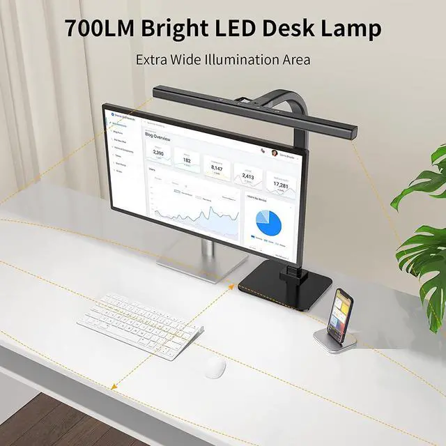 Alt view image 2 of 7 - EppieBasic Led Desk Lamp, Architect Desk Lamps for Home Office, 12W Dimmable & 6 Color Modes Extra Bright Modern Table lamp with Base, Auto Dimming Overhead Desk Lighting for Workbench Monitor