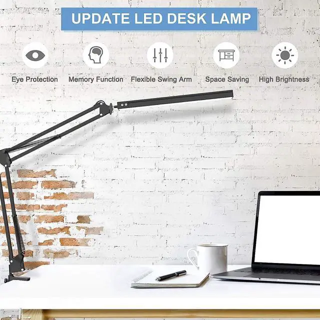 Alt view image 4 of 7 - LED Desk Lamp,Adjustable Swing Arm Desk Lamp with Clamp,Dimmable Desk Light Eye-Care Table Light, Memory Function, 3 Color Modes, 10-Level Brightness Table Lamp for Home, Office, Study, Reading