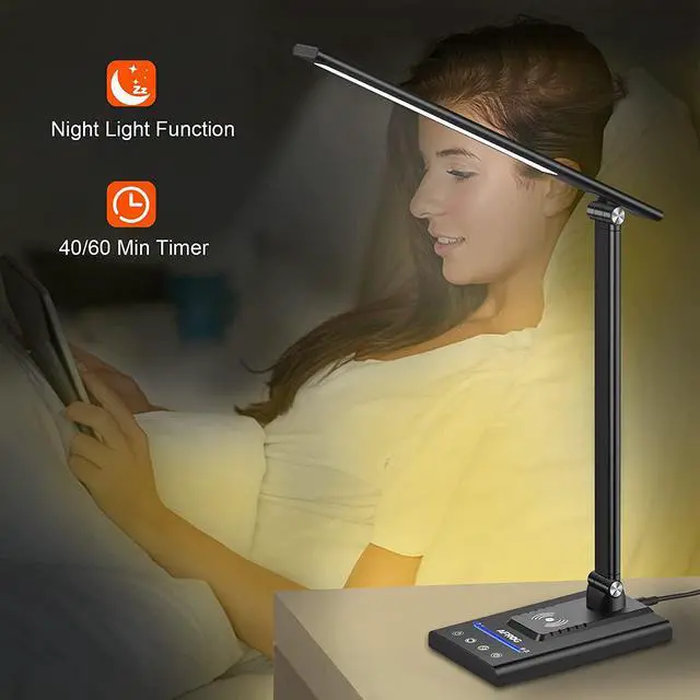 Alt view image 6 of 7 - AFROG 5th Gen Multifunctional LED Desk Lamp with 10W Fast Wireless Charger, USB Charging Port,1800Lux Super Bright,5 Lighting Mode,7 Brightness, Touch Control, Auto Timer, 15W Office Table Lamp