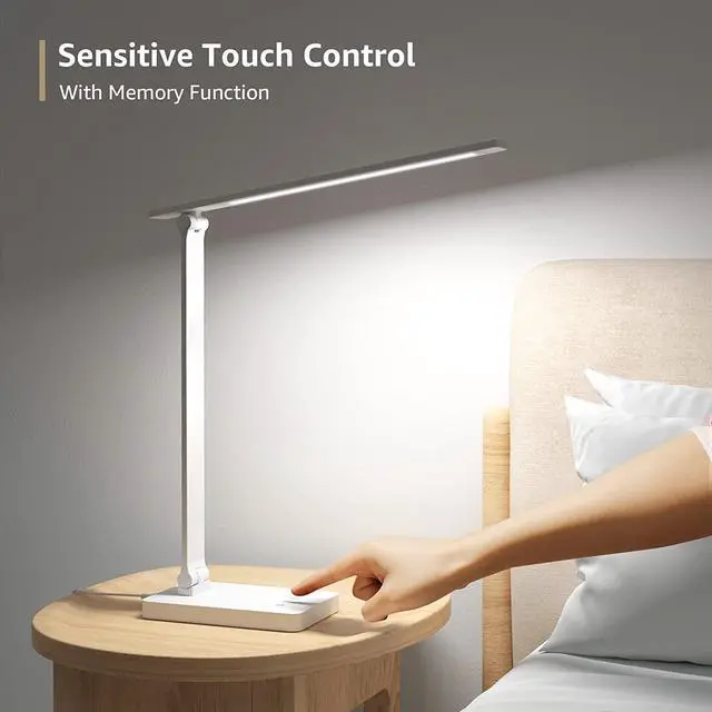 Alt view image 7 of 7 - Lepro LED Desk Lamp with USB Charging Port Dimmable Home Office Touch Control Reading Table Lamp,3 Color Modes with 5 Brightness Level, School Dorm Room Essentials, Task Lamp, Sewing, Crafting, White