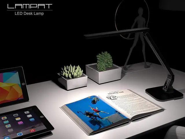 Alt view image 6 of 7 - Lampat Dimmable LED Desk Lamp, 4 Lighting Modes (Reading/Studying/Relaxation/Bedtime), 5-Level Dimmer, Touch-Sensitive Control Panel, 1-Hour Auto Timer, 5V/1A USB Charging Port, Piano Black