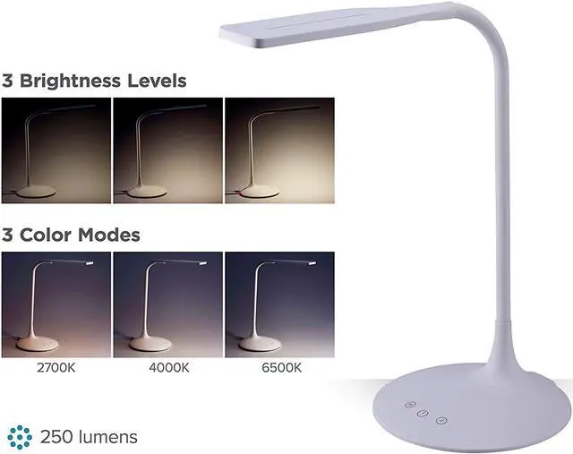 Alt view image 2 of 7 - PureOptics LED VLED1819-BD Battery LED Desk Lamp, Dimmable with Adjustable Color Temperature, 4 Hour Battery Life, Rechargeable, Eco Friendly, White
