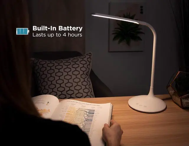 Alt view image 5 of 7 - PureOptics LED VLED1819-BD Battery LED Desk Lamp, Dimmable with Adjustable Color Temperature, 4 Hour Battery Life, Rechargeable, Eco Friendly, White