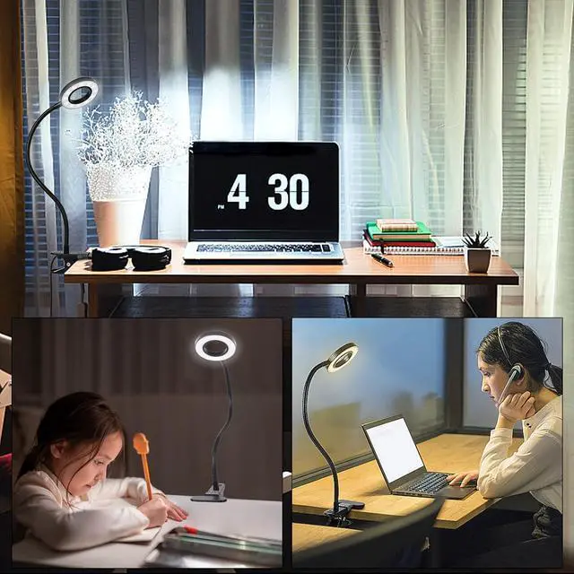 Alt view image 6 of 6 - Desk Clip on Lamp for Reading Home Office, 10 Dimmable Brightness 3 Modes, Ring/ Clamp Light for Bed Headboard, Craft, Computer, Video Call