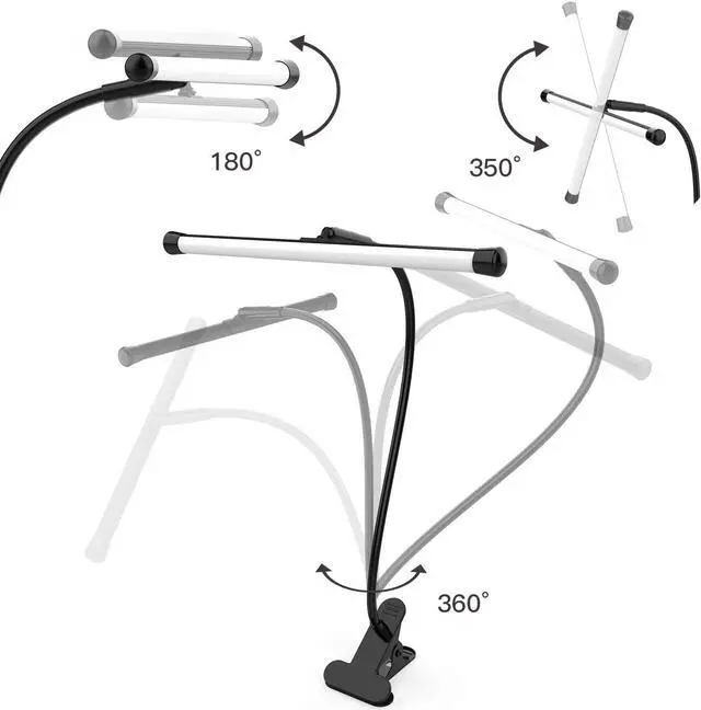Alt view image 2 of 7 - YOUKOYI LED Desk Lamp with Clamp, Flexible Gooseneck Arm Drafting Table Lamp, 10 Brightness Levels, 3 Color Modes, Can be Power by USB, 5W for Headboard, Workbench, Studio, Bedside Reading - Black