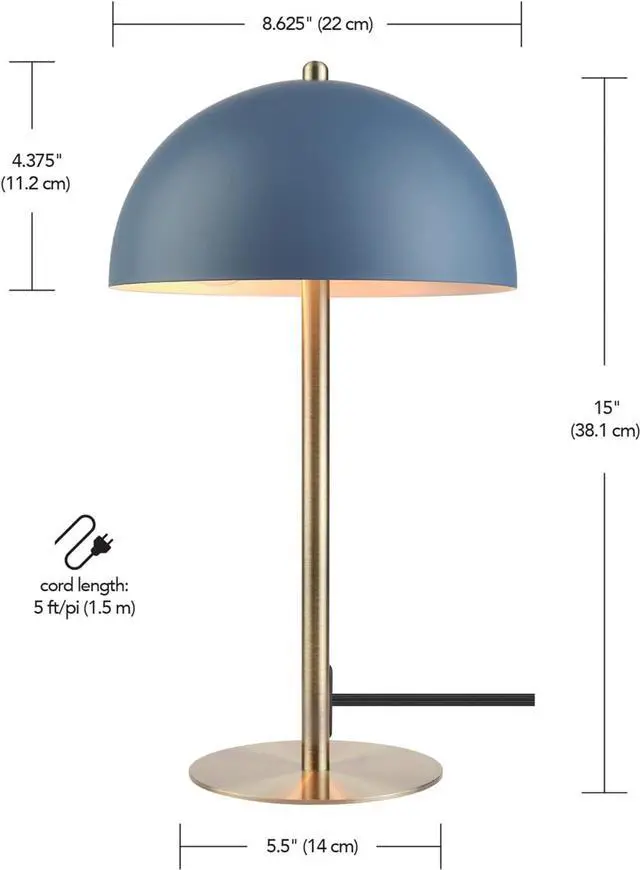 Alt view image 7 of 7 - Globe Electric 52942 15" Desk Lamp, Matte Blue, Matte Brass Accents, in-Line On/Off Rocker Switch, for Bedroom, Office Decor, Home Essentials, Room Lighting, Reading Light