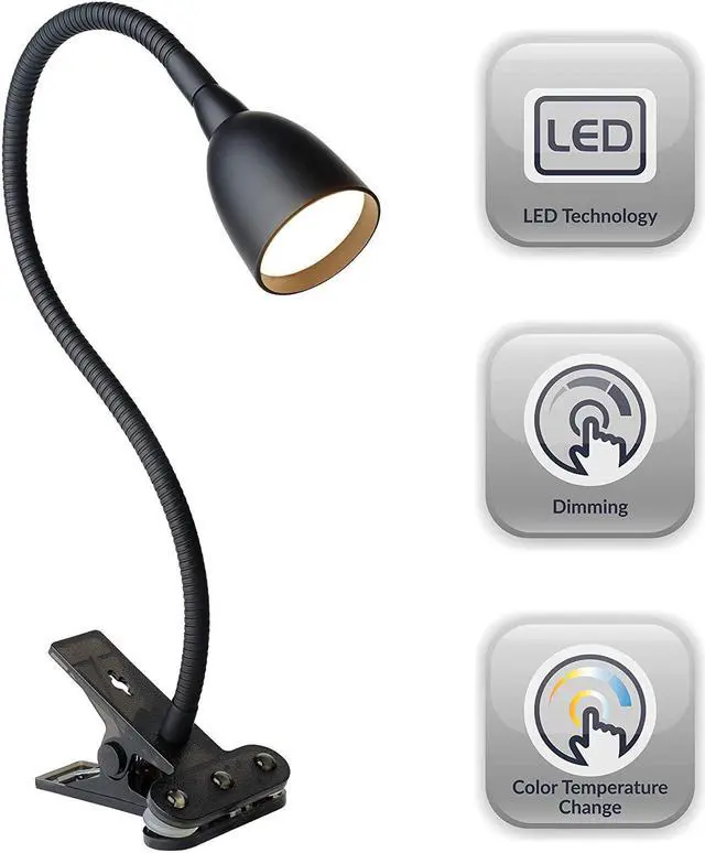 Alt view image 3 of 7 - Newhouse Lighting NHCLP-OL-BK Olivia LED Clamp Light Desk Lamp with Flexible Gooseneck, 3 Brightness Levels & 3 Color Modes, Black