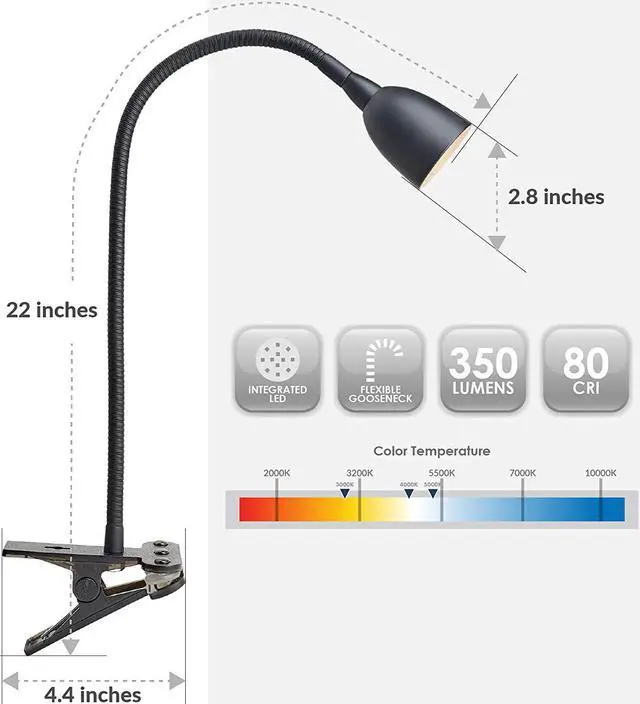 Alt view image 4 of 7 - Newhouse Lighting NHCLP-OL-BK Olivia LED Clamp Light Desk Lamp with Flexible Gooseneck, 3 Brightness Levels & 3 Color Modes, Black