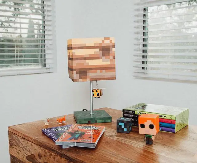 Alt view image 3 of 6 - Minecraft Yellow Bee Nest Block Desk Lamp with 3D Bee Puller | Nightstand Table Lamp with LED Mood Light for Bedroom, Desk, Living Room, Playroom | Home Decor Kids Room Essentials | Video Game Gifts