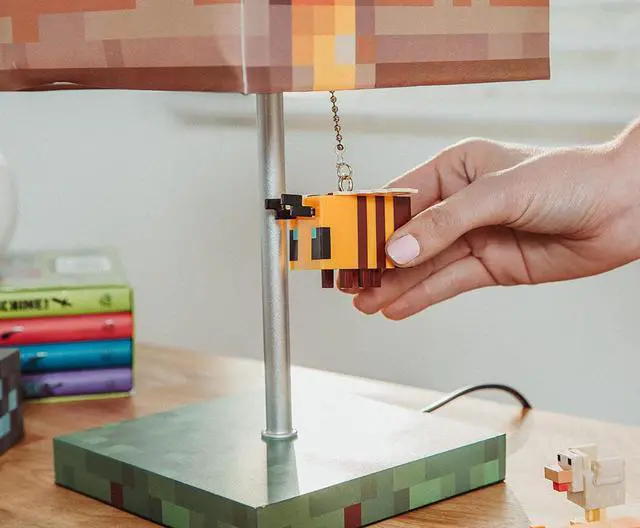 Alt view image 5 of 6 - Minecraft Yellow Bee Nest Block Desk Lamp with 3D Bee Puller | Nightstand Table Lamp with LED Mood Light for Bedroom, Desk, Living Room, Playroom | Home Decor Kids Room Essentials | Video Game Gifts
