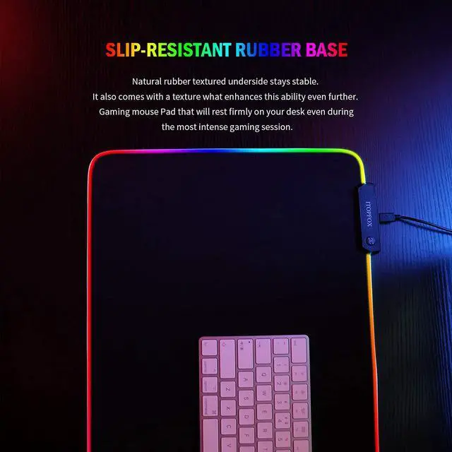 Alt view image 5 of 7 - RGB Gaming Mouse Mat Pad - Large Extended Led Mousepad with 14 Lighting Modes 2 Brightness, Anti-Slip Rubber Base with Waterproof Coating Mouse Mat for Gamer 800×300×4mm/31.5×11.8×0.16 inch