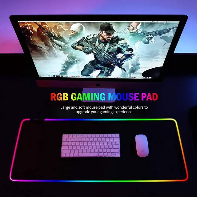 Alt view image 2 of 7 - RGB Gaming Mouse Mat Pad - Large Extended Led Mousepad with 14 Lighting Modes 2 Brightness, Anti-Slip Rubber Base with Waterproof Coating Mouse Mat for Gamer 800×300×4mm/31.5×11.8×0.16 inch