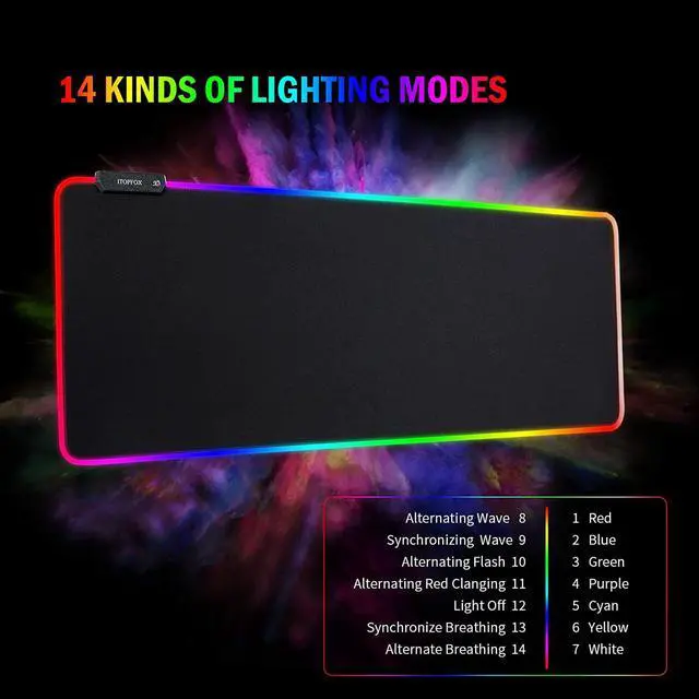 Alt view image 4 of 7 - RGB Gaming Mouse Mat Pad - Large Extended Led Mousepad with 14 Lighting Modes 2 Brightness, Anti-Slip Rubber Base with Waterproof Coating Mouse Mat for Gamer 800×300×4mm/31.5×11.8×0.16 inch