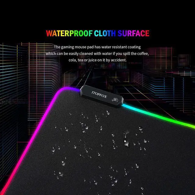 Alt view image 6 of 7 - RGB Gaming Mouse Mat Pad - Large Extended Led Mousepad with 14 Lighting Modes 2 Brightness, Anti-Slip Rubber Base with Waterproof Coating Mouse Mat for Gamer 800×300×4mm/31.5×11.8×0.16 inch