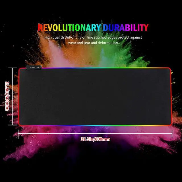 Alt view image 7 of 7 - RGB Gaming Mouse Mat Pad - Large Extended Led Mousepad with 14 Lighting Modes 2 Brightness, Anti-Slip Rubber Base with Waterproof Coating Mouse Mat for Gamer 800×300×4mm/31.5×11.8×0.16 inch