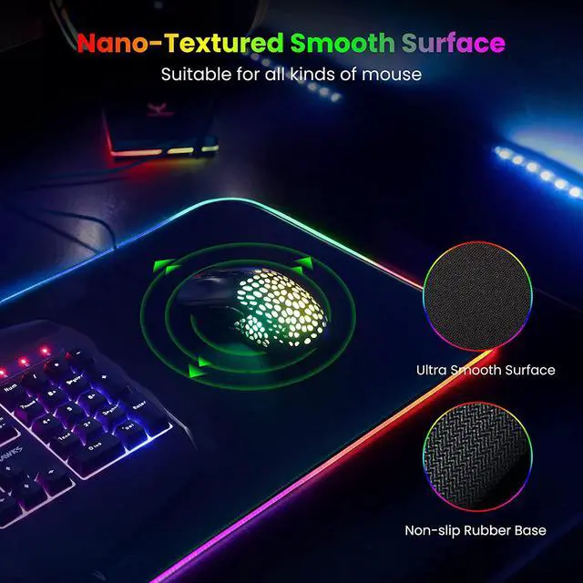 Alt view image 3 of 6 - Extra Large RGB Gaming Mouse Pad-14 Light Modes Extended Soft LED Mouse Pad Anti-Slip Rubber Base Computer Keyboard Mousepad Mat (31.5 x 12 Inch)
