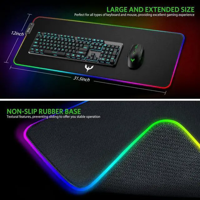 Alt view image 5 of 6 - Extra Large RGB Gaming Mouse Pad-14 Light Modes Extended Soft LED Mouse Pad Anti-Slip Rubber Base Computer Keyboard Mousepad Mat (31.5 x 12 Inch)