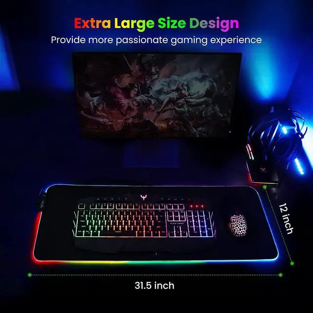 Alt view image 6 of 6 - Extra Large RGB Gaming Mouse Pad-14 Light Modes Extended Soft LED Mouse Pad Anti-Slip Rubber Base Computer Keyboard Mousepad Mat (31.5 x 12 Inch)