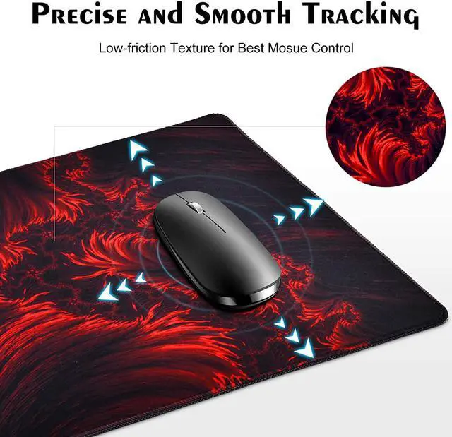 Alt view image 4 of 6 - Gaming Mouse Pad Red Large Gaming Mouse Pads 31.5×15.75In Long Big Mouse Pad XL Mouse Mat with Non-Slip Base Extended Keyboard Mousepad Flame Pattern (Black Red)