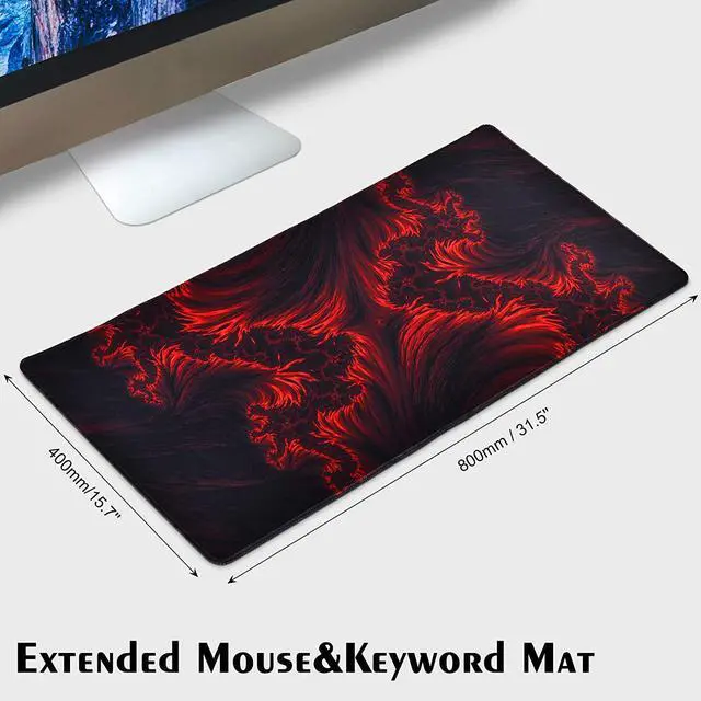 Alt view image 5 of 6 - Gaming Mouse Pad Red Large Gaming Mouse Pads 31.5×15.75In Long Big Mouse Pad XL Mouse Mat with Non-Slip Base Extended Keyboard Mousepad Flame Pattern (Black Red)