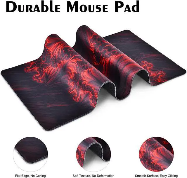 Alt view image 2 of 6 - Gaming Mouse Pad Red Large Gaming Mouse Pads 31.5×15.75In Long Big Mouse Pad XL Mouse Mat with Non-Slip Base Extended Keyboard Mousepad Flame Pattern (Black Red)