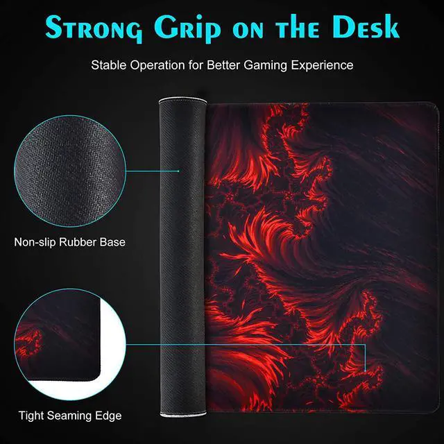 Alt view image 3 of 6 - Gaming Mouse Pad Red Large Gaming Mouse Pads 31.5×15.75In Long Big Mouse Pad XL Mouse Mat with Non-Slip Base Extended Keyboard Mousepad Flame Pattern (Black Red)