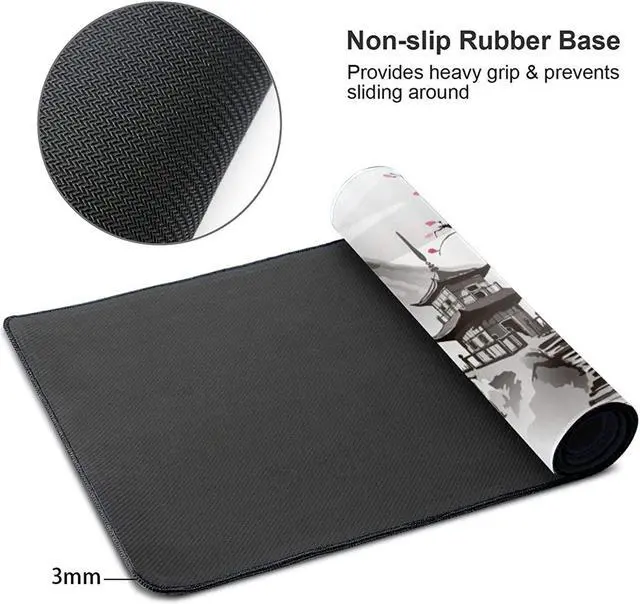 Alt view image 8 of 10 - Japanese Cherry Blossom White Gaming Mouse Pad XL Extended Large Mouse Mat Desk Pad Stitched Edges Mousepad Long Nonslip Rubber Base Mice Pad 31.5 X 11.8 Inch