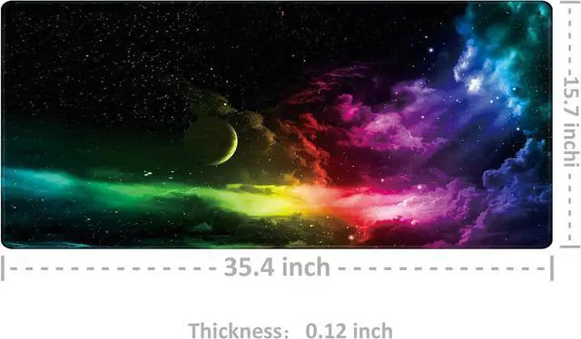 Alt view image 2 of 7 - Extended Mouse Pad Large Gaming Mouse Pad- 35.4x15.7x0.12 inch Computer Keyboard Mouse Mat Non-Slip Mousepad Rubber Base and Stitched Edges for Game Players Office Study Aurora Light Pattern