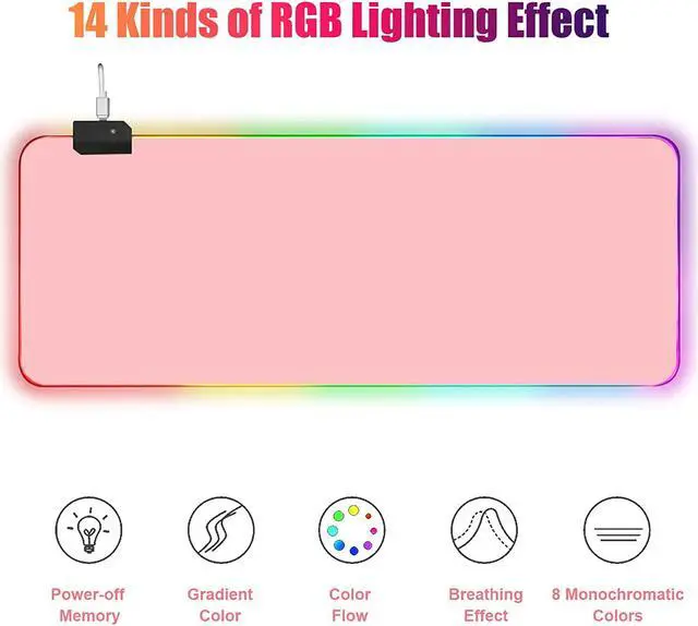 Alt view image 3 of 7 - RGB Large Gaming Mouse Pad Extended Mouse Pad with 14 Lighting Modes Superior Micro-Weave Cloth Non-Slip Rubber Base 800 x 300mm / 31.5 × 11.8 in (Pink)