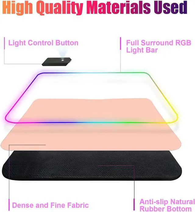 Alt view image 5 of 7 - RGB Large Gaming Mouse Pad Extended Mouse Pad with 14 Lighting Modes Superior Micro-Weave Cloth Non-Slip Rubber Base 800 x 300mm / 31.5 × 11.8 in (Pink)
