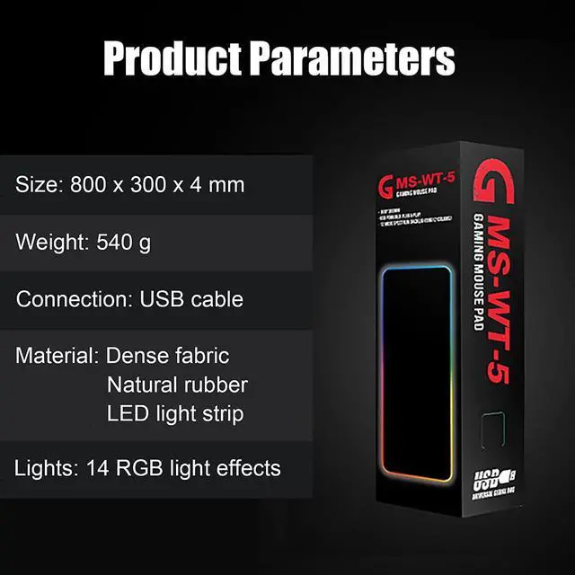 Alt view image 7 of 7 - RGB Large Gaming Mouse Pad Extended Mouse Pad with 14 Lighting Modes Superior Micro-Weave Cloth Non-Slip Rubber Base 800 x 300mm / 31.5 × 11.8 in (Pink)