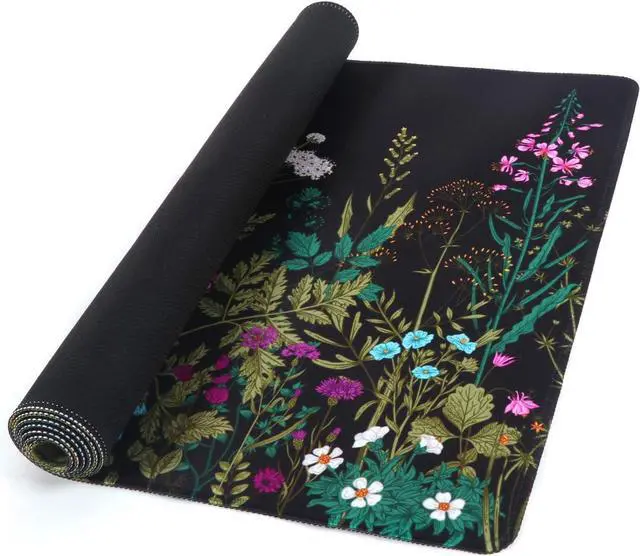 Alt view image 5 of 7 - iCasso Desk Mat, Big Desk Pad, XXL Extended Gaming Mouse Pad, Large Mouse Pad for Desk Protector, Rubber Base Mousepad with Stitched Edges, Keyboard Mouse Mat for Work, Game, Office, Home - Weeds