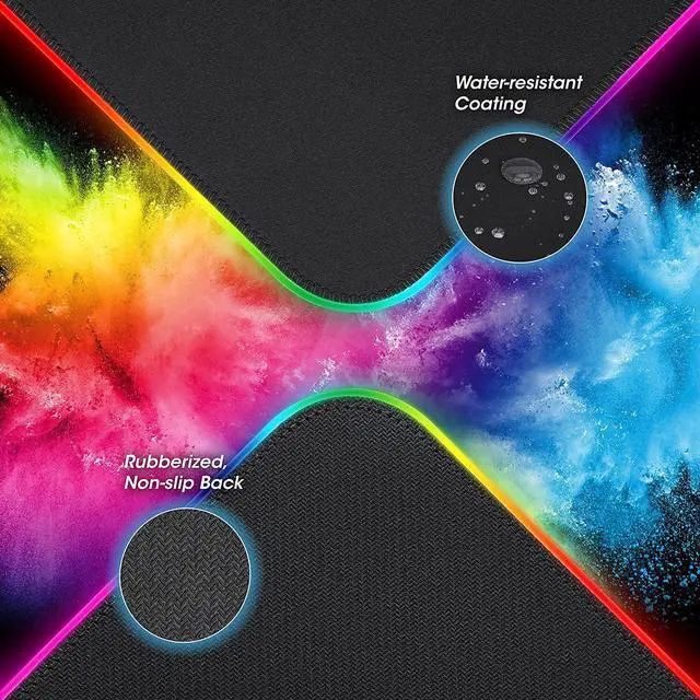 Alt view image 3 of 7 - Manhattan Products XXL RGB LED Gaming Mousepad - Extra Large Gaming Mousepad - XL Mouse Pad with Splash-Resistant Surface Rubber Base - Extended Keyboard Desk Mat - Gamer RGB Mousepad - 32x14