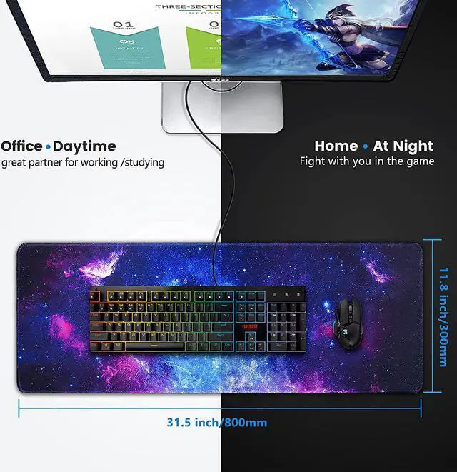 Alt view image 2 of 6 - Gaming Mouse Pad Large Mouse Pad XL 31. 5x11.8in Big Extended Computer Keyboard Mouse Mat Desk Pad for Laptop with Stitched Edges Waterproof Mousepad for Gamer Home&Office