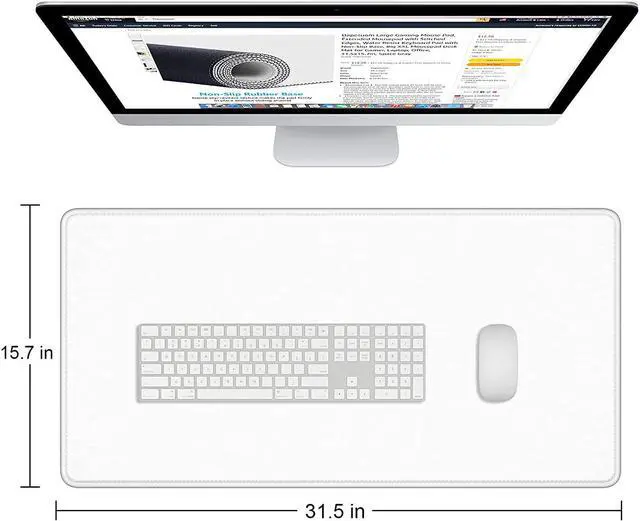Alt view image 2 of 7 - Large Gaming Mouse Pad Extended Mouse Mat with Stitched Edges Full Size Keyboard Pad with Non-Slip Base Big XXL Computer Desk Mats for Gamer Laptop Office 31.5 x 15.7in Ivory White