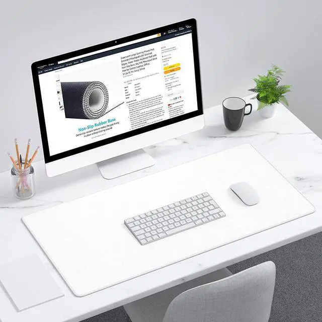 Alt view image 7 of 7 - Large Gaming Mouse Pad Extended Mouse Mat with Stitched Edges Full Size Keyboard Pad with Non-Slip Base Big XXL Computer Desk Mats for Gamer Laptop Office 31.5 x 15.7in Ivory White