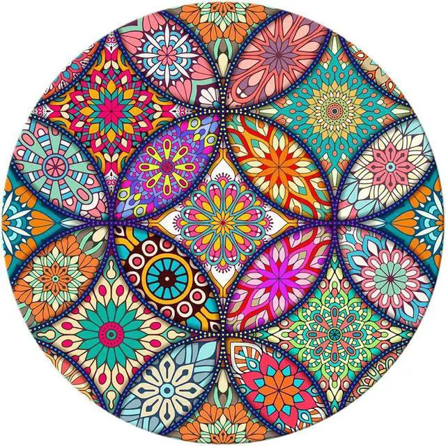 Main image of Cute Mouse Pad Round Mandala Mouse Mat with Design Non-Slip Rubber Base Mousepad with Stitched Edge Waterproof Women Small Size 7.9 x 7.9 Inch Pretty Mandala