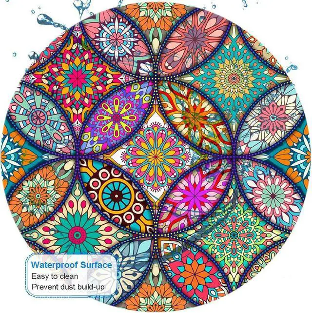 Alt view image 6 of 7 - Cute Mouse Pad Round Mandala Mouse Mat with Design Non-Slip Rubber Base Mousepad with Stitched Edge Waterproof Women Small Size 7.9 x 7.9 Inch Pretty Mandala